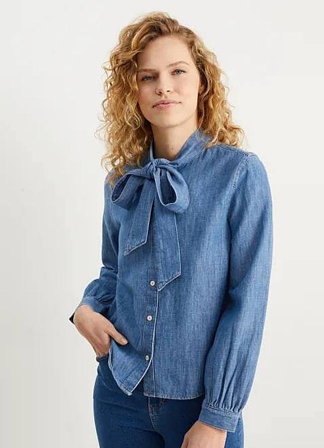 Imagen - Blusa denim con lazo básica