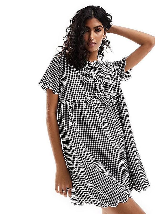 Imagen - Vestido de vichy corto con detalles festoneados