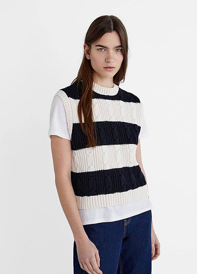 Imagen - Chaleco de punto trenzado con estampado de rayas