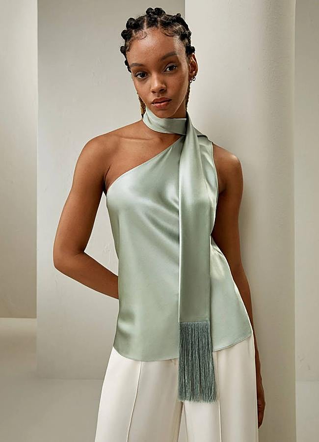Imagen - Top con un hombro en seda con foulard de flecos
