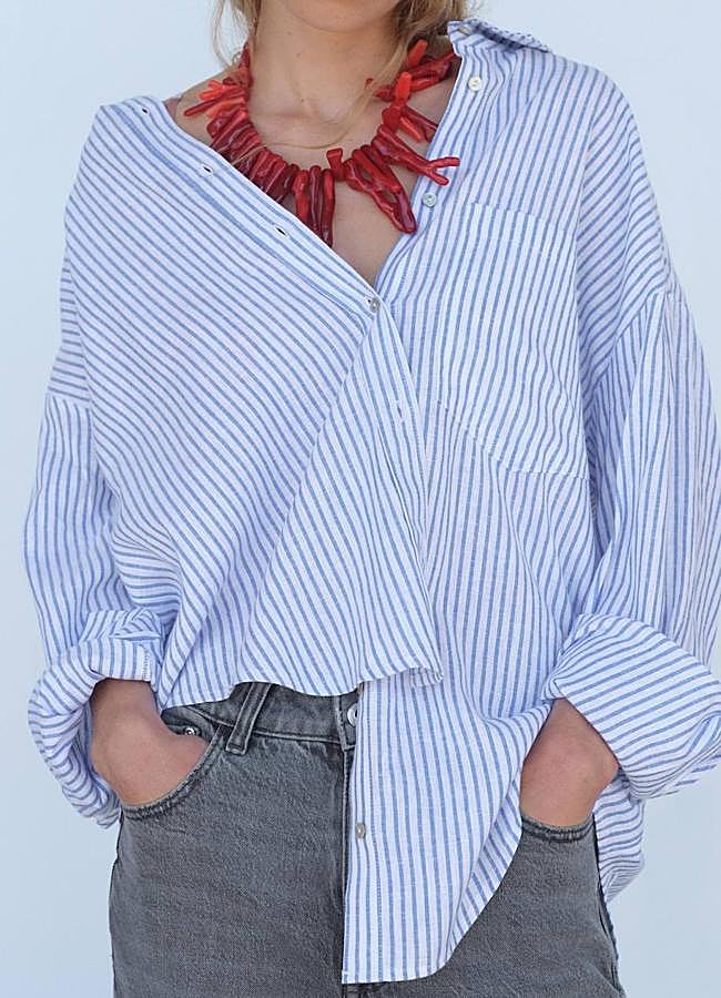 Imagen - Camisa oversize de lino con estampado de rayas