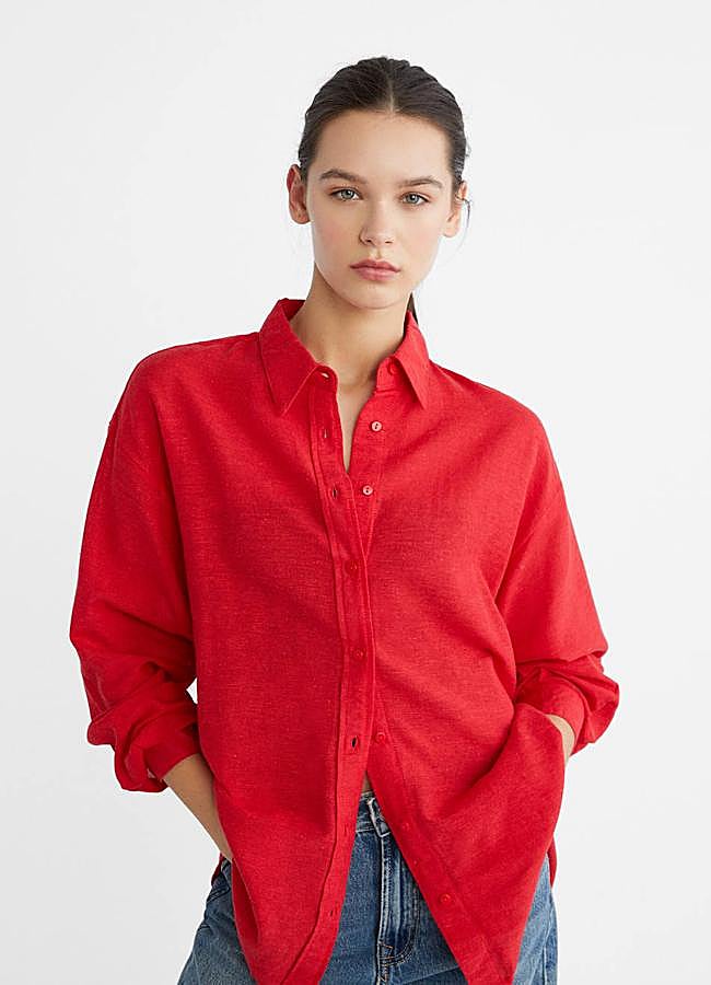 Imagen - Camisa de lino relaxed fit en color rojo