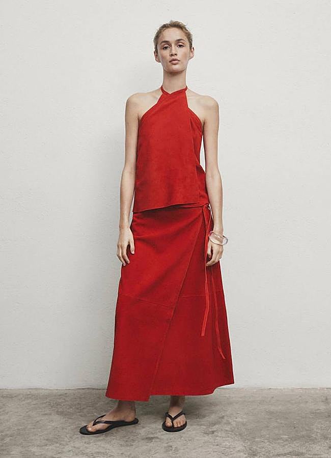 Imagen - Falda pareo de piel de ante roja