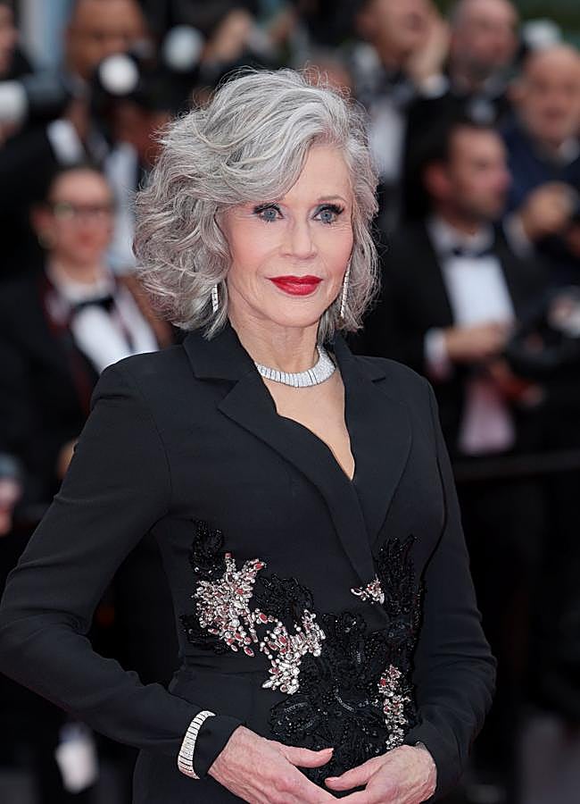 Imagen - Jane Fonda en el Festival de Cannes con un maquillaje de labios rojos y ojos marcados.