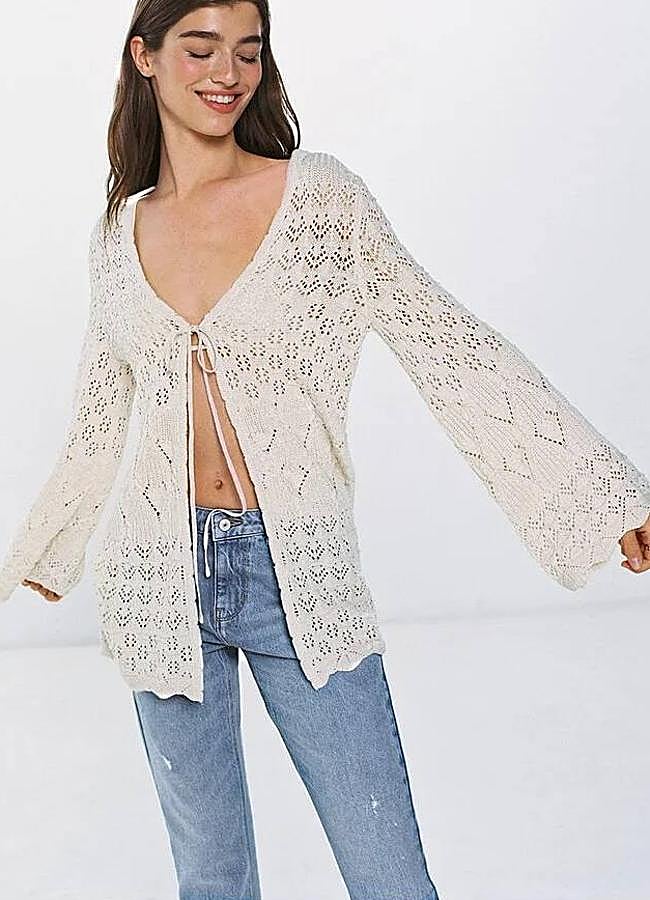 Imagen - Cárdigan de crochet largo en tono crudo