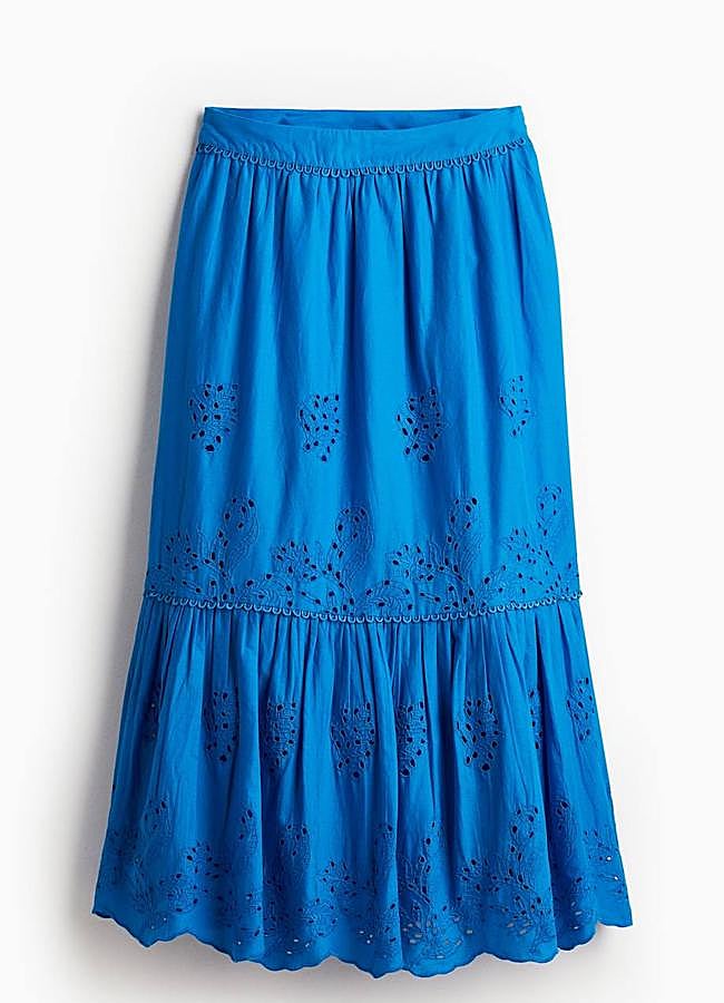 Imagen - Falda azul klein con bordado inglés