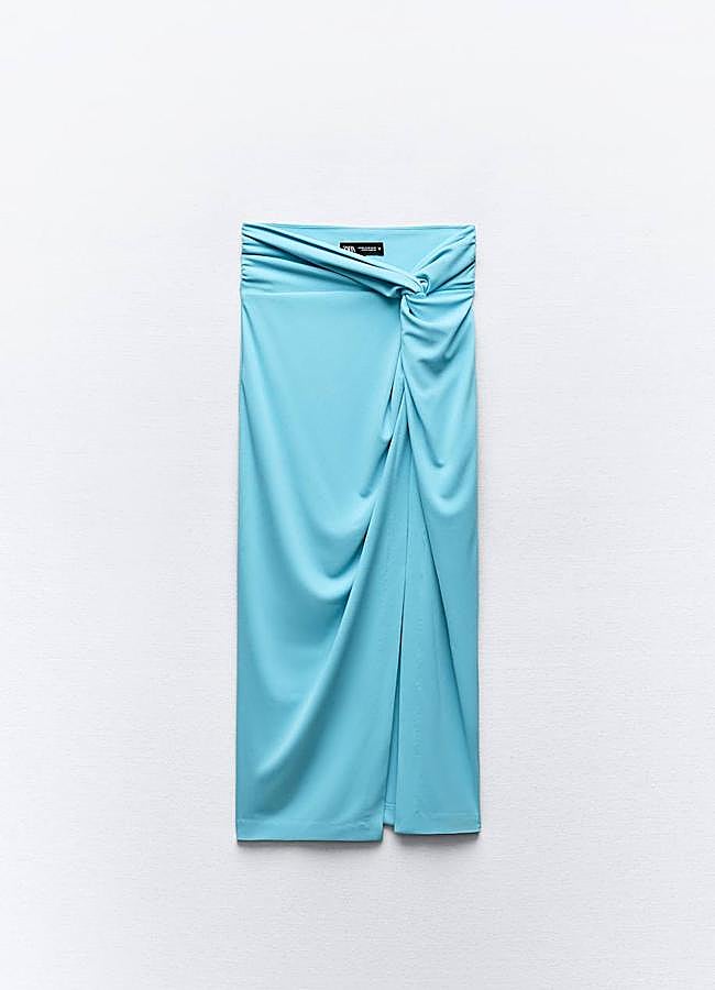 Imagen - Falda turquesa con abertura y nudo