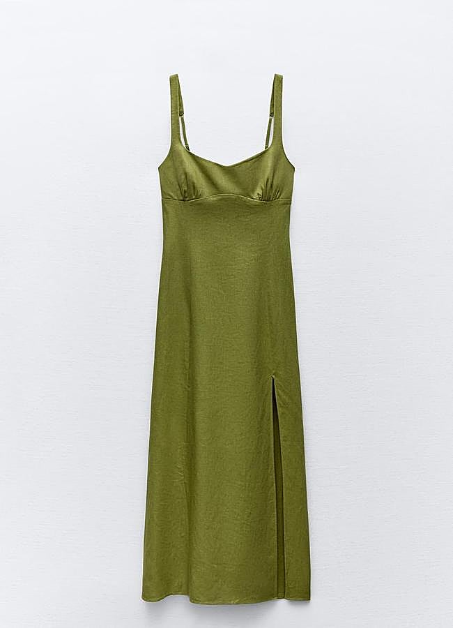 Imagen - Vestido verde de lino de Zara.