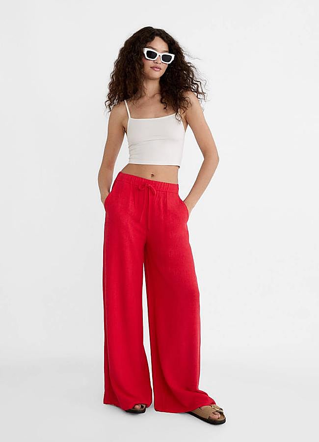 Imagen - Pantalones anchos de lino en rojo