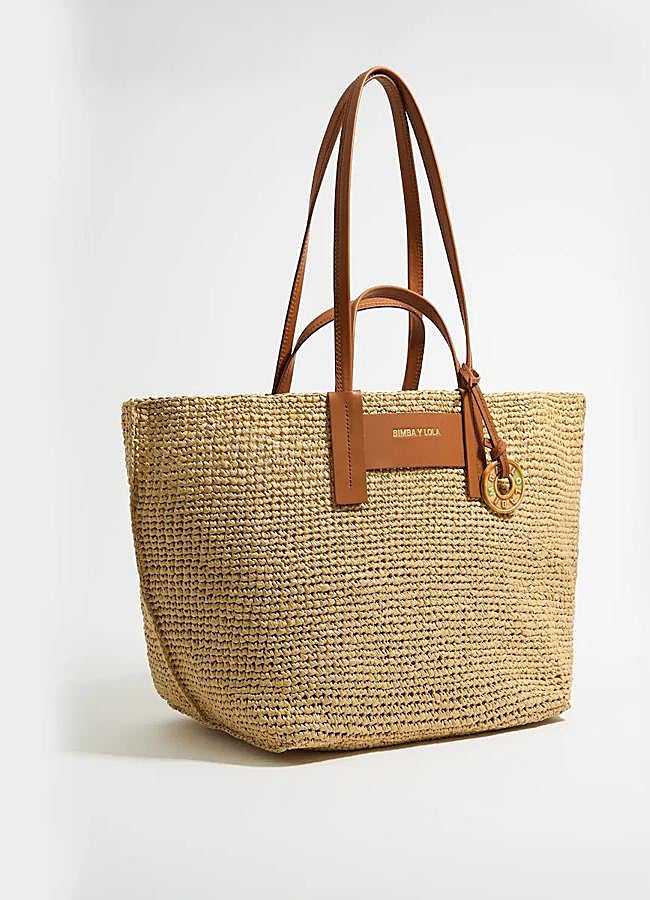 Imagen - Capazo de rafia con piel marrón de Bimba y Lola.