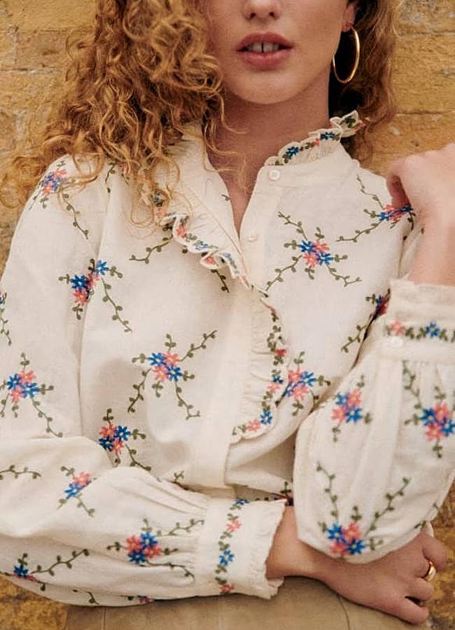 Imagen - Camisa blanca romántica con bordado floral