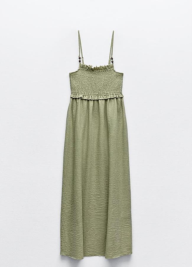 Imagen - Vestido nido de abeja en verde de Zara.