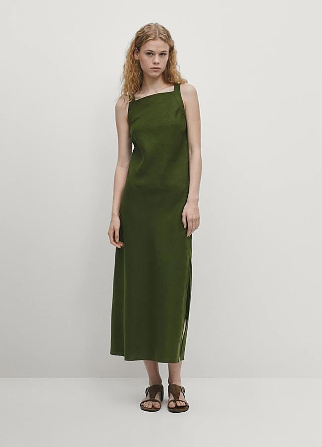 Imagen - Vestido de lino en verde de Massimo Dutti.
