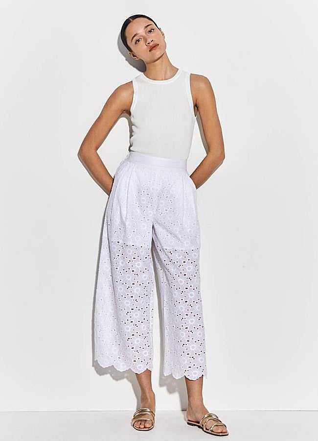 Imagen - Pantalones culotte bordados en blanco