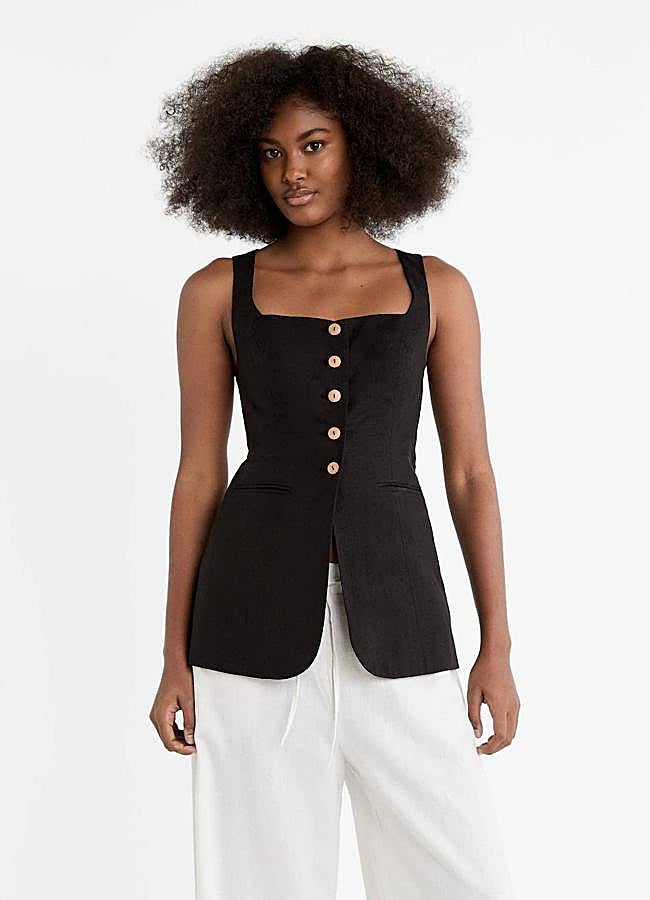 Imagen - Chaleco de lino negro con escote cuadraado