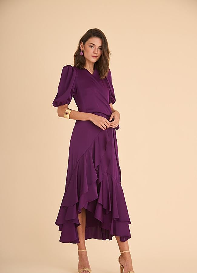 Imagen - Vestido midi con volantes en morado de Coosy.