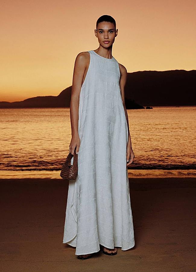 Imagen - Vestido blanco largo en tejido de lino