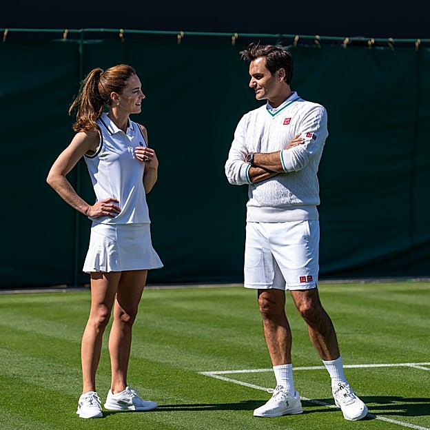Kate Middleton junto al auténtico Roger Federer. 