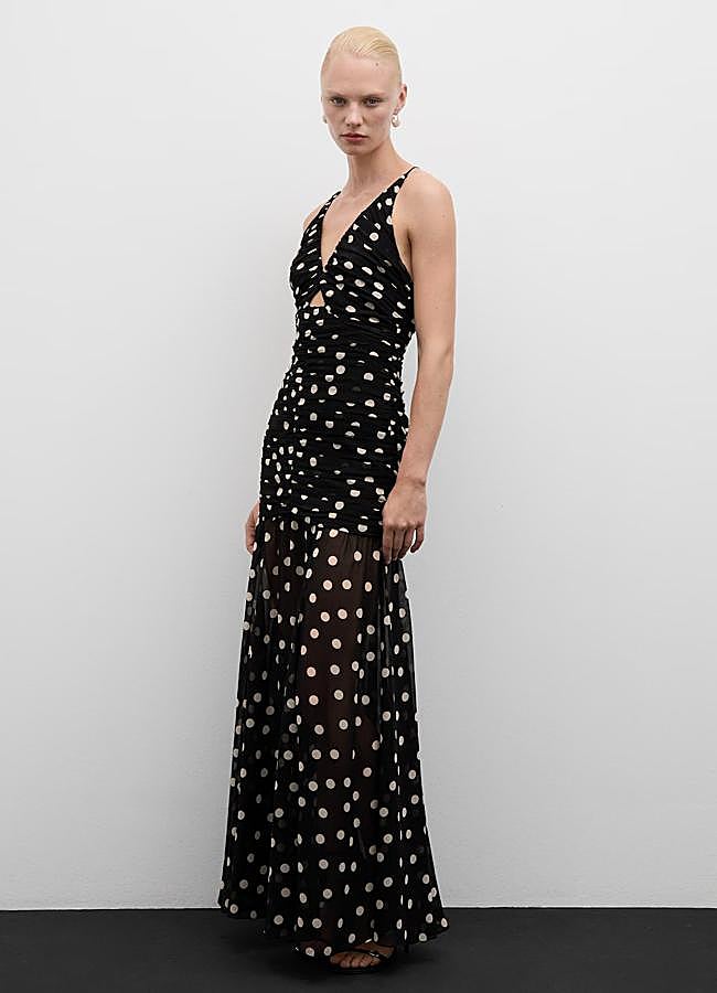 Imagen - Vestido midi con estampado de lunares de Mango.