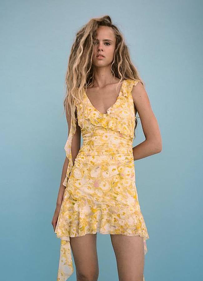 Imagen - Vestido corto de flores con volantes en amarillo