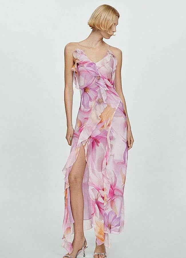 Imagen - Vestido largo floral con volantes asimétricos