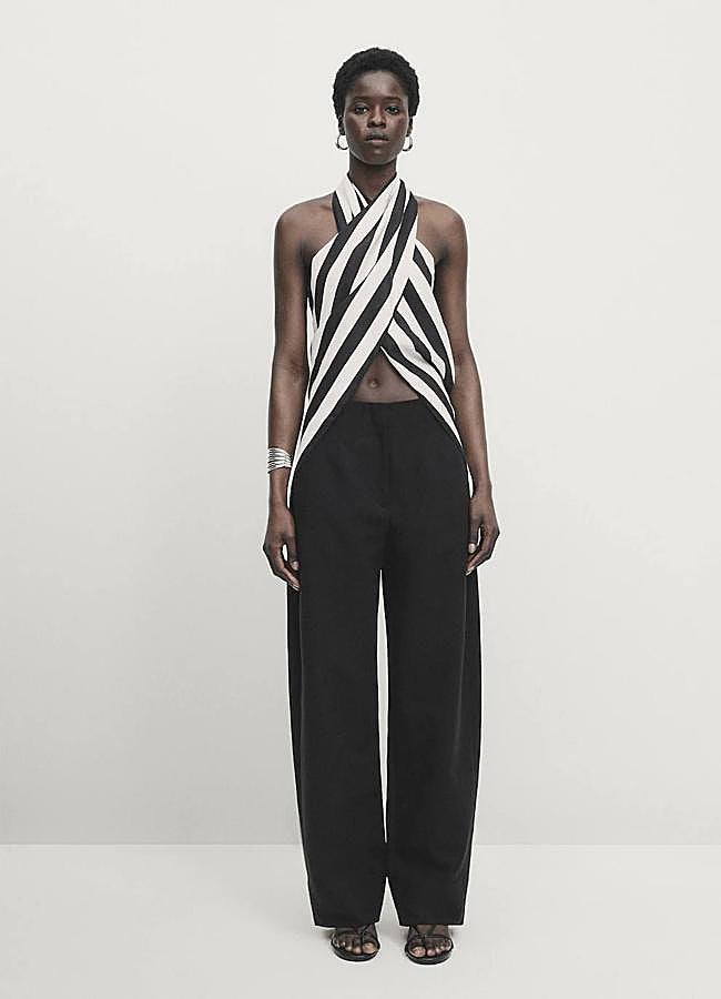 Imagen - Top cruzado halter con estampado de rayas