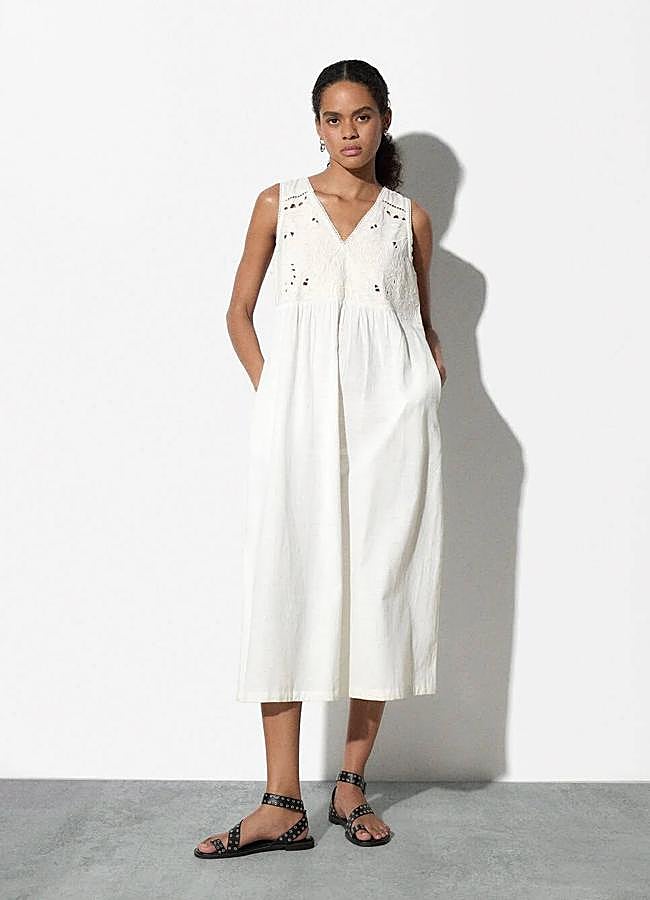 Imagen - Vestido midi de algodón blanco perforado