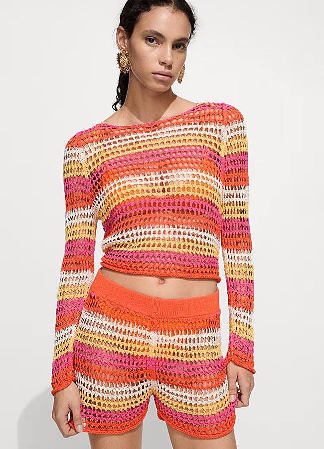 Imagen - Short de crochet con rayas combinadas de Mango.