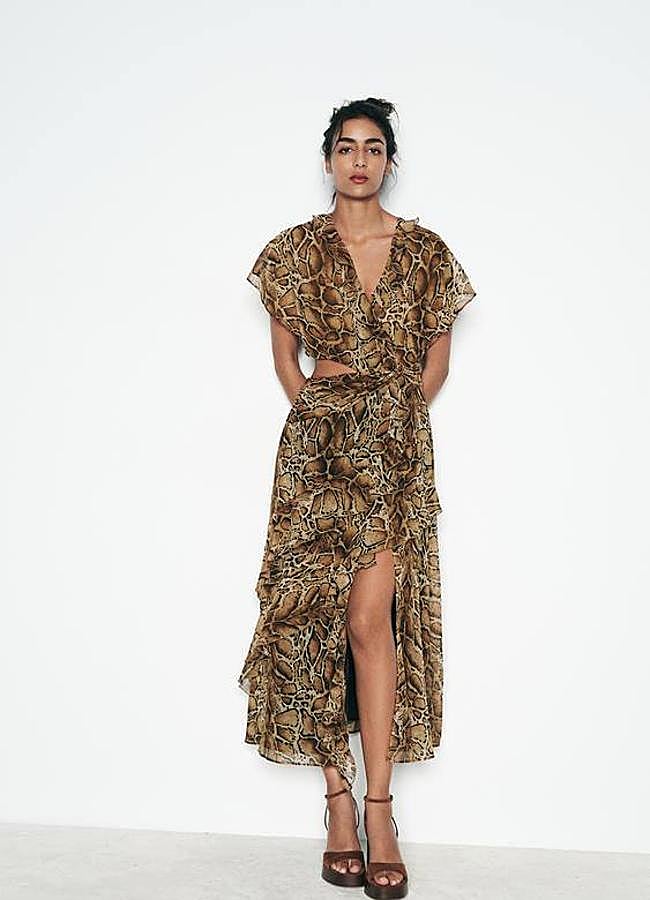 Imagen - Vestido animal print midi con abertura en la cintura