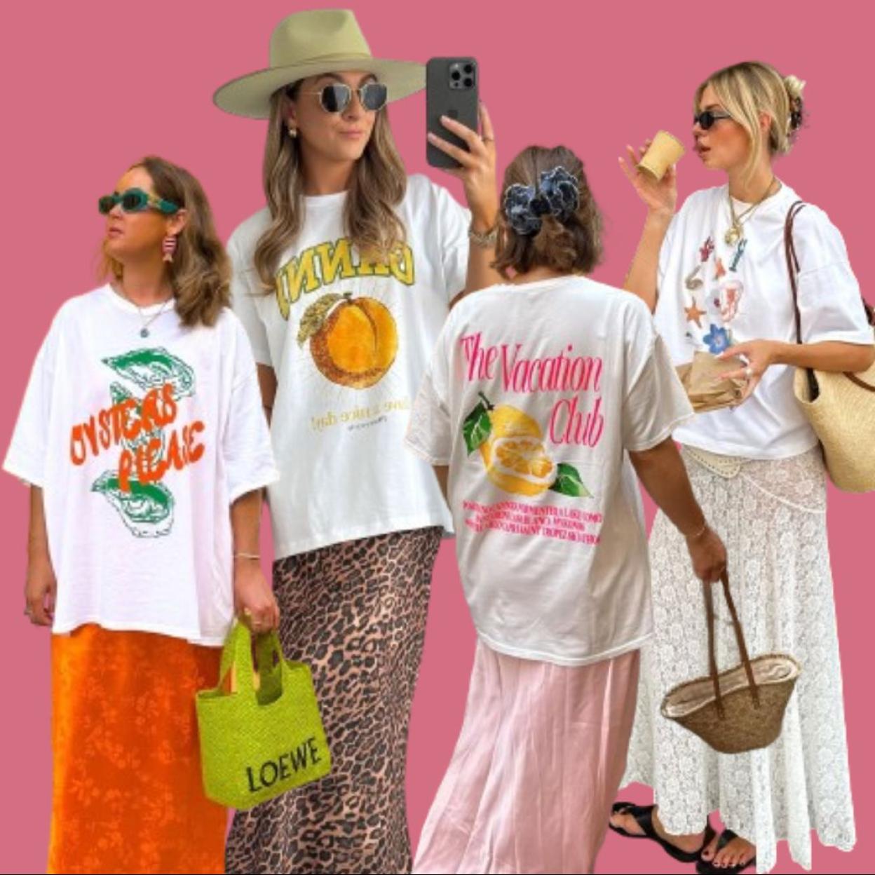 Camisetas estampadas de colores para llevar con faldas largas