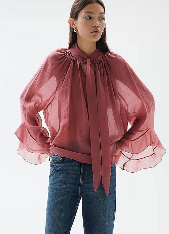 Imagen - Camisa vaporosa de volantes con lazada en el cuello