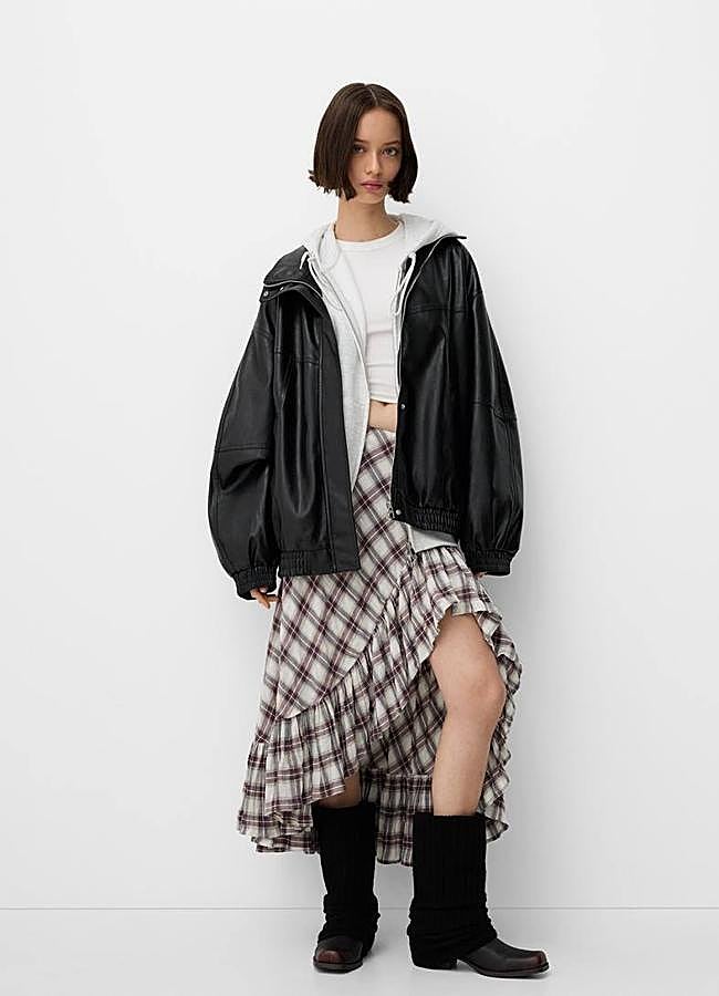 Imagen - Falda con estampado de cuadros asimétrica