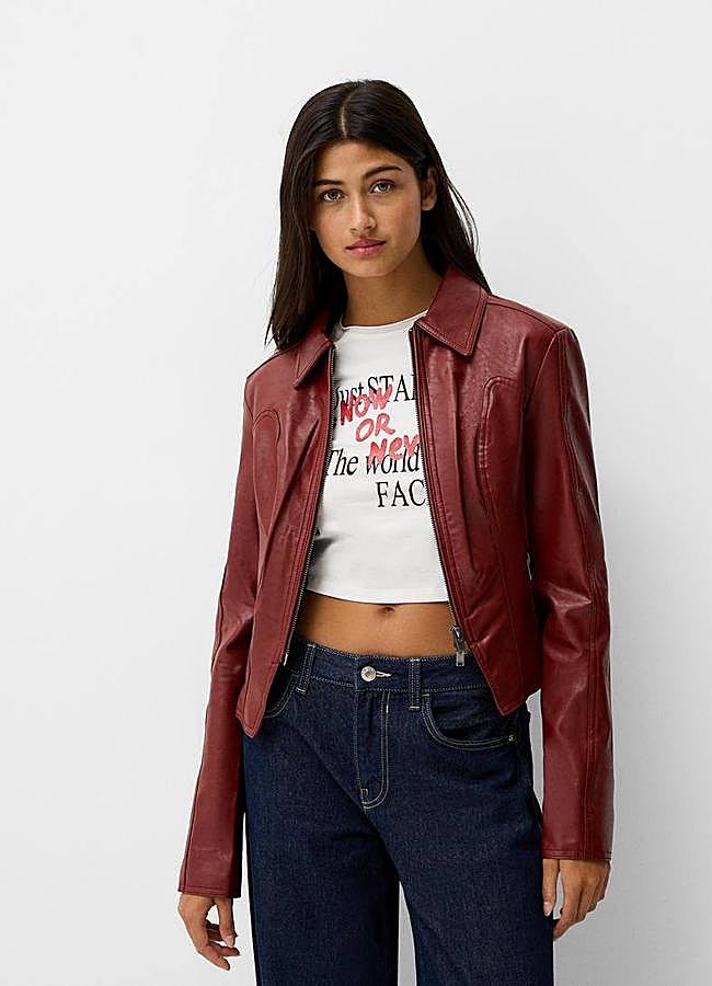 Imagen - Chaqueta efecto piel entallada color rojo