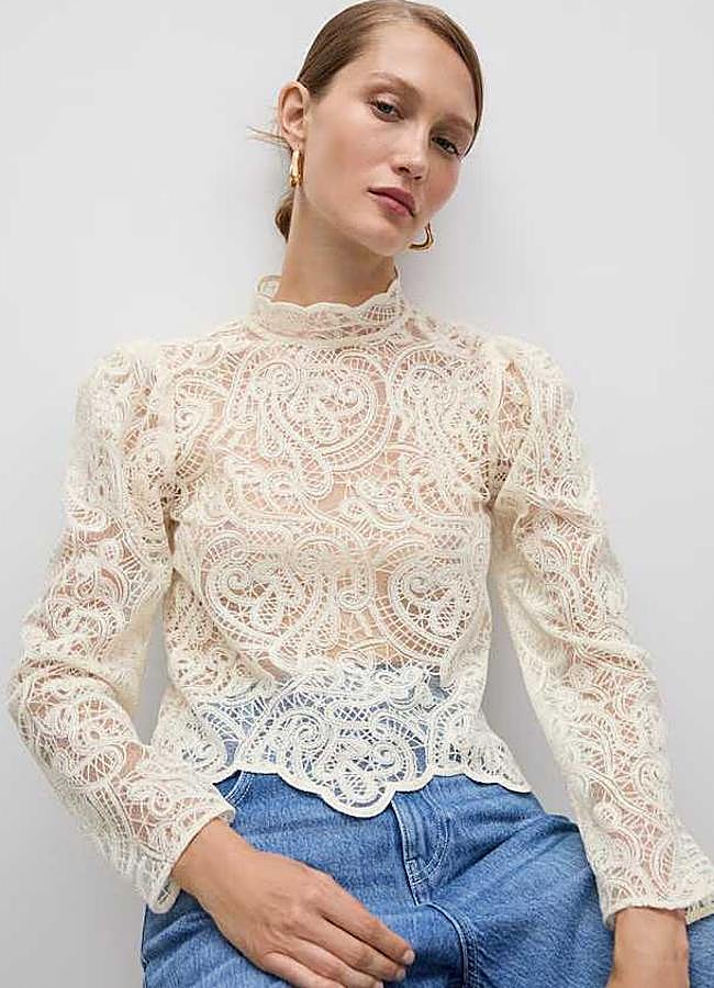 Imagen - Blusa encaje algodón cuello alto de Mango (35,99€)