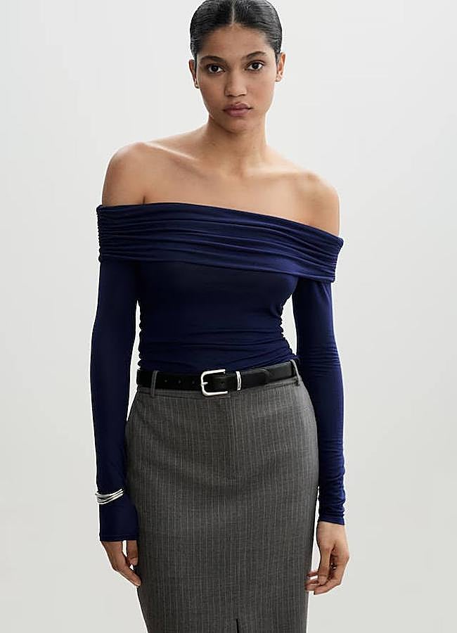 Imagen - Camiseta con escote bardot fruncido en los lados