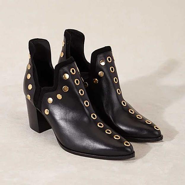 Punky boots negras tachas oro tacón 7 cm (269,95€)
