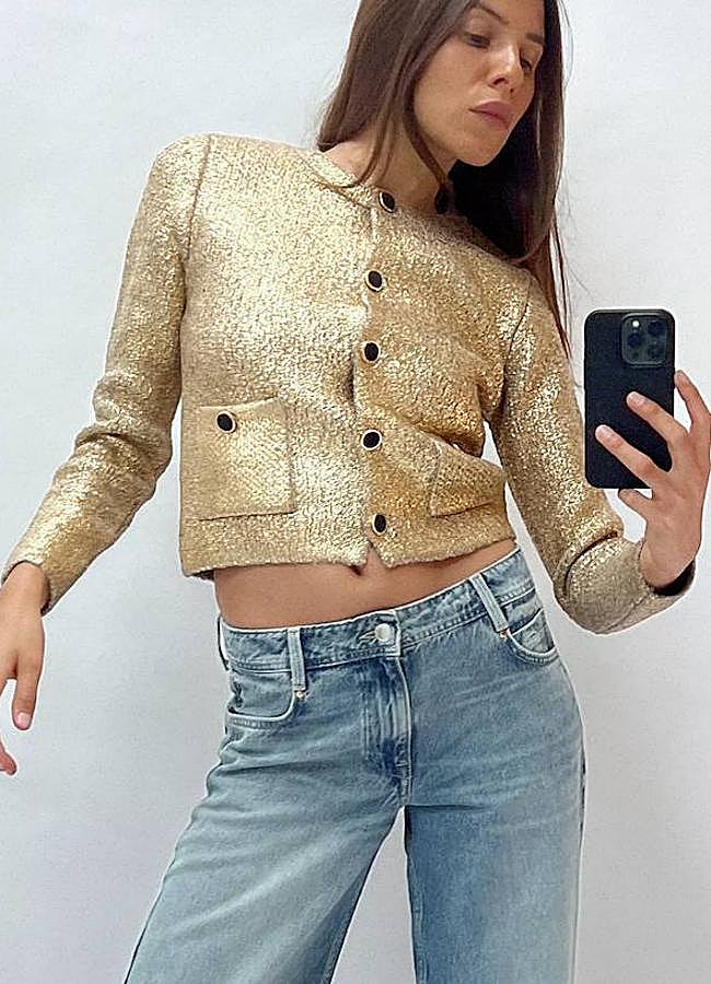 Imagen - Chaqueta de punto metalizada en color dorado