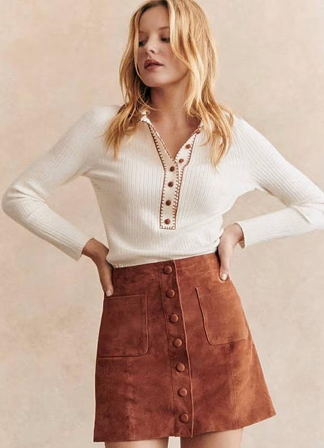 Imagen - Minifalda de ante con botones