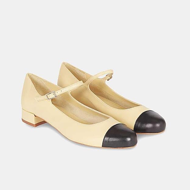 Merceditas Lola de mujer en piel con puntera redonda en contraste y cierre de hebilla (195€ en El Corte Inglés)