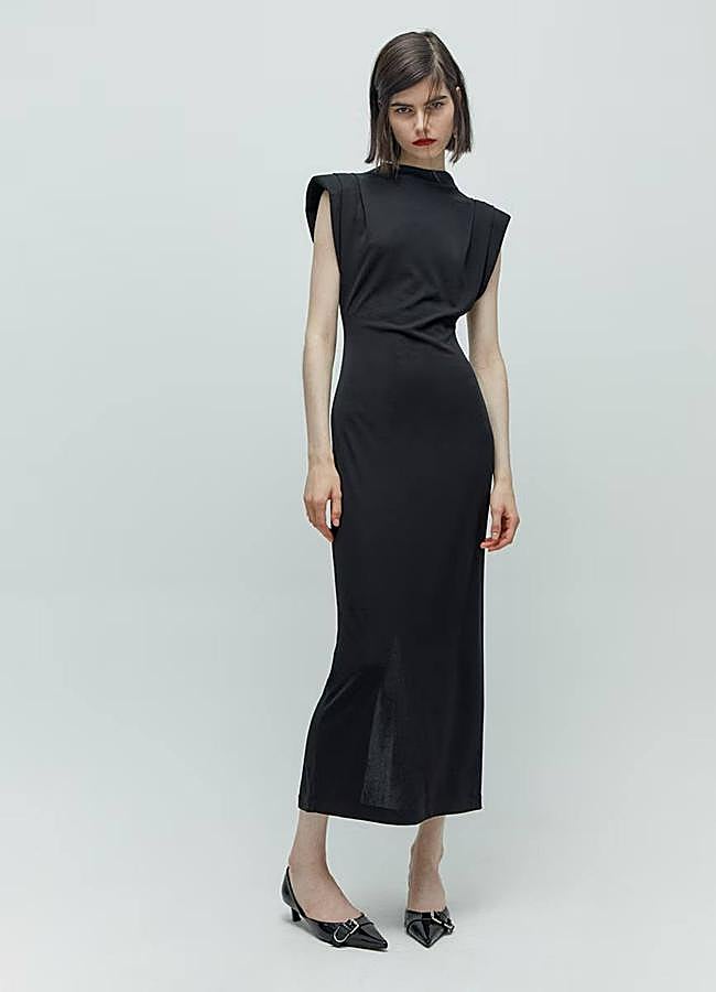 Imagen - Vestido midi negro con hombreras