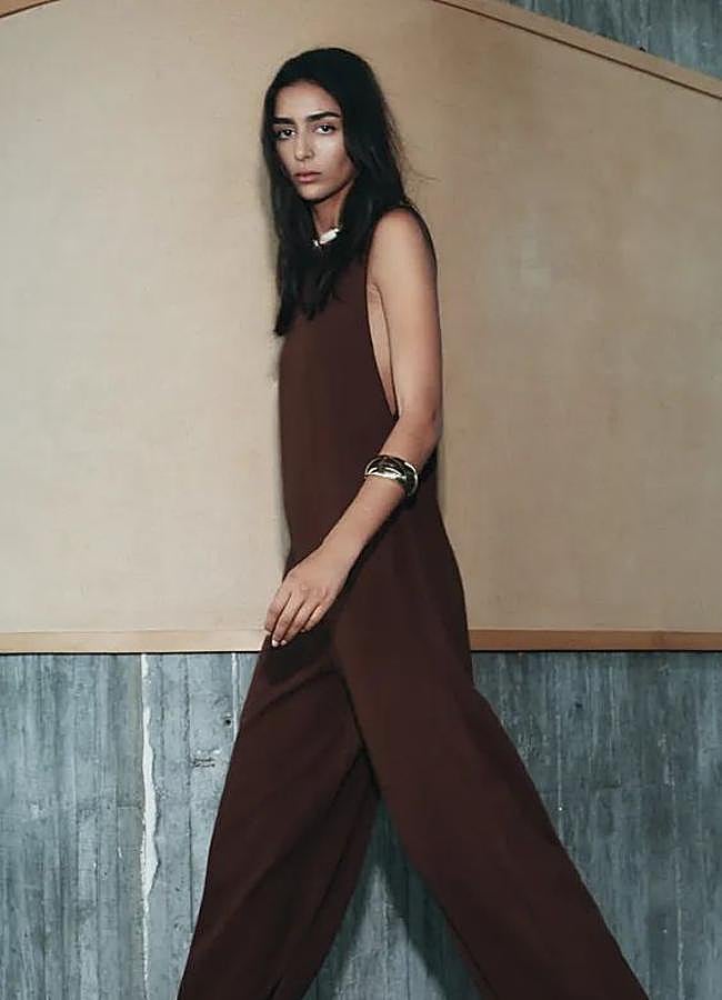 Imagen - Mono largo palazzo en marrón chocolate