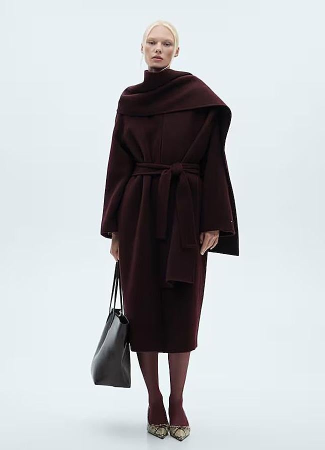 Imagen - Abrigo con cinturón burdeos