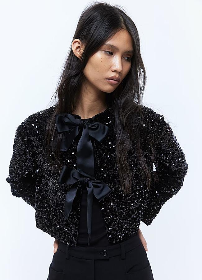 Imagen - Chaqueta de lentejuelas negra adoranda con lazos