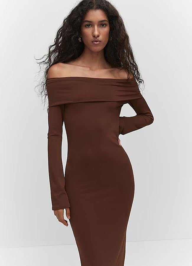 Imagen - Vestido marrón chocolate bardot