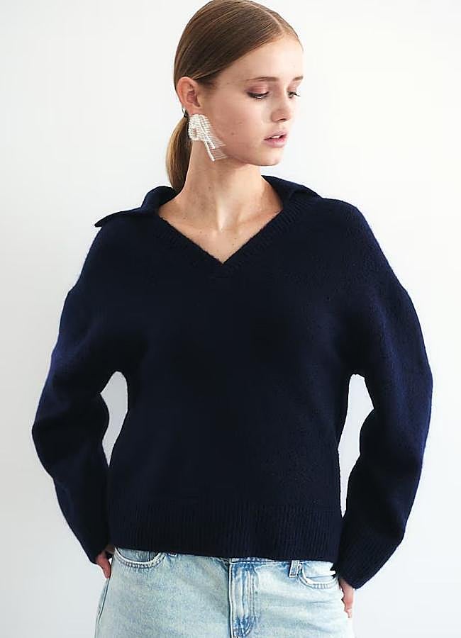 Imagen - Jersey de punto estilo polo azul marino