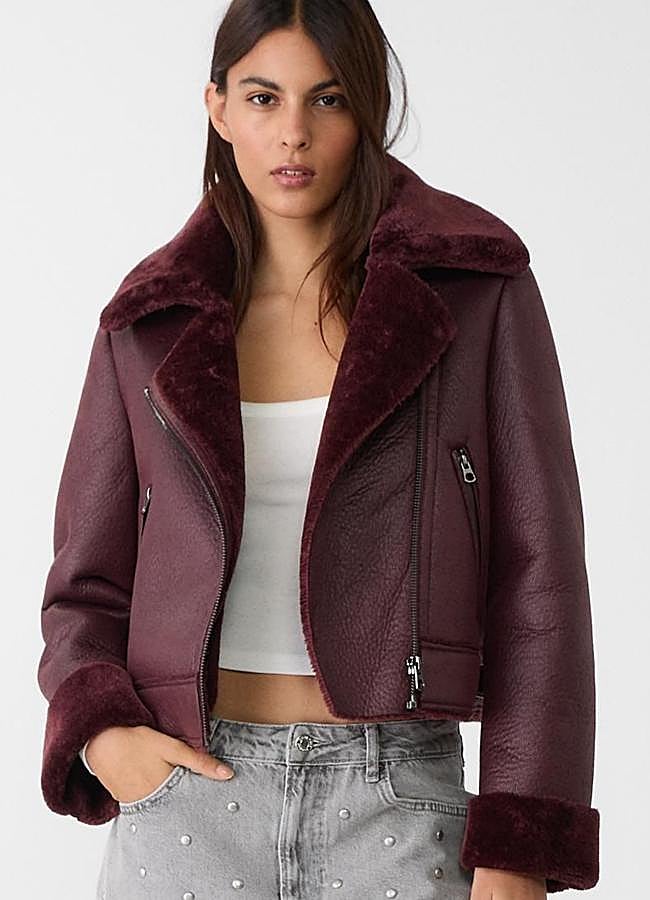 Imagen - Chaqueta efecto piel burdeos con forro de pelo