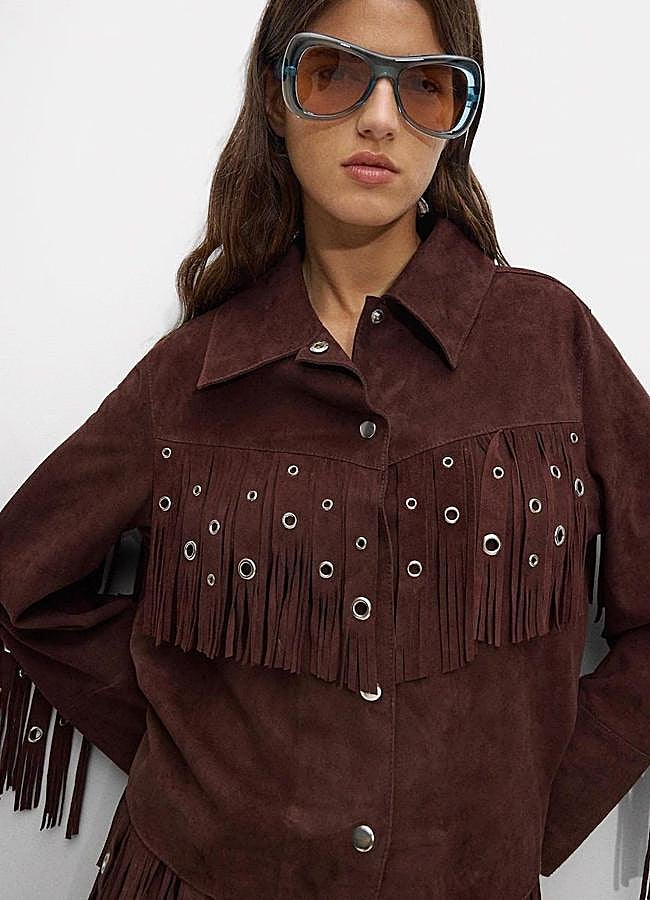 Imagen - Chaqueta burdeos de ante con flecos