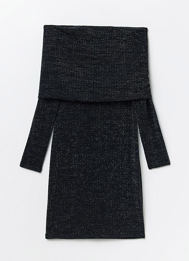 Imagen - Vestido mini de brillos con hombro al descubierto y manga larga