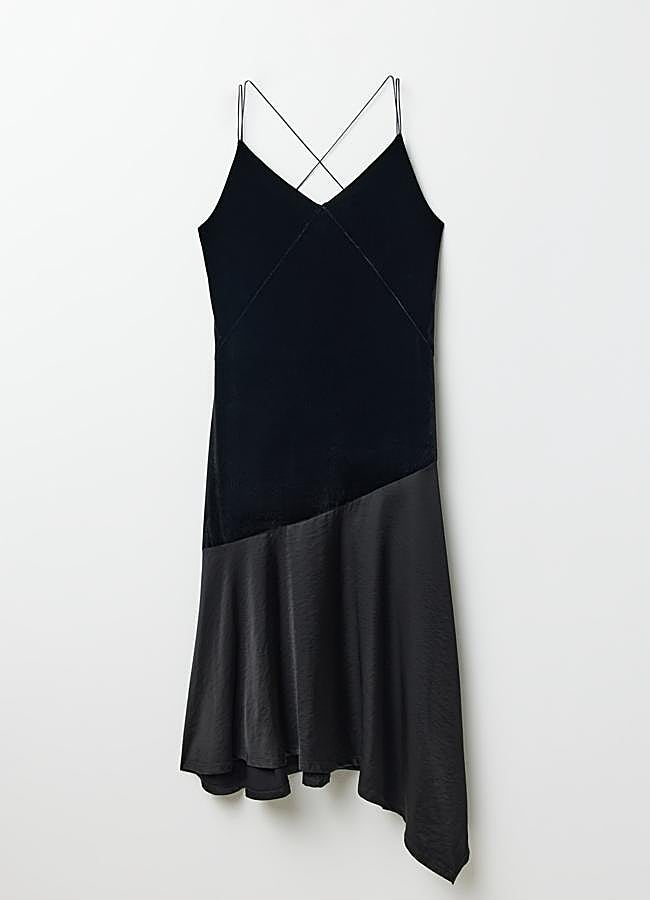 Imagen - Vestido largo lencero con terciopelo y volante en bajo y tirante fino