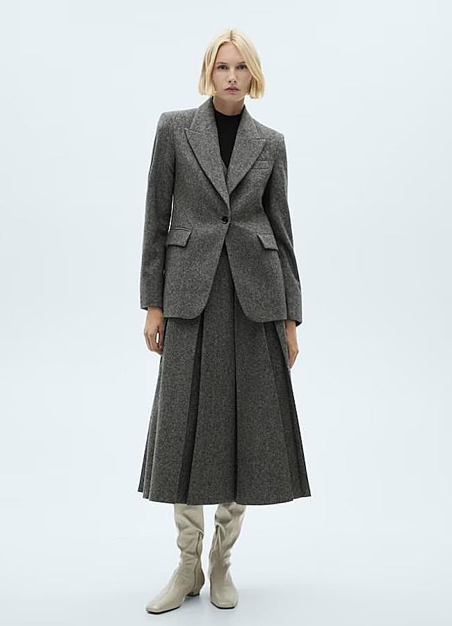 Imagen - Traje gris de lana con blazer y falda de vuelo